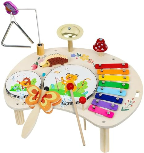 Baby Drum Kit Wooden Toys for 1 Year Old Boys Girls, Baby Musical Instruments Xylophone Drum Set, Toddlers Musical Toys for 1 2 3 Year Old, Baby Birthday Gifts (Forest Edition)