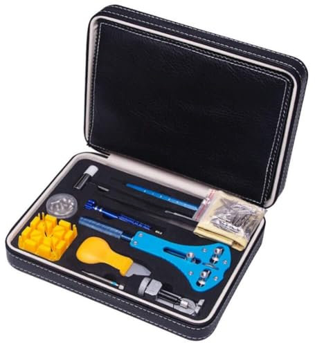 Kit di Riparazione Orologi, Kit di Strumenti per orologiai Professionali, Supporto per fondello, Apri Maglie, Perno a Molla, Set di Strumenti con Custodia per Il Trasporto