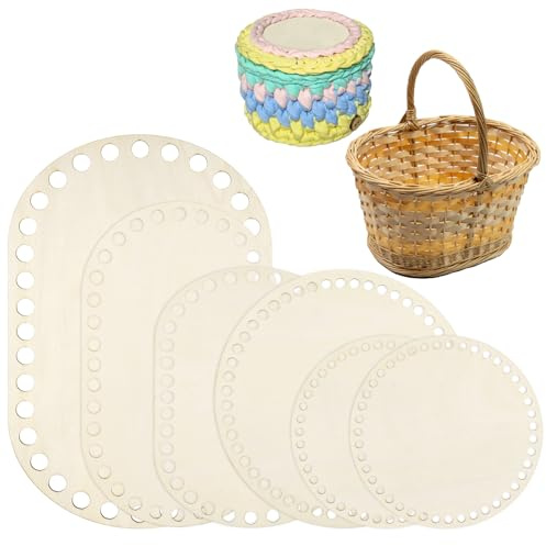 Tranrantic 6 Stück Korbboden zum Häkeln,Blanko Crochet Korb,Oval Und Kreis Taschenboden zum Häkeln,Holzboden zum Häkeln,Boden für Häkelkorb,Korb Flechten Set für Diy,Korb Handwerk,Weben(5 Form)