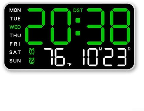 Jotekonoby Reloj de pared digital de brillo ajustable con visualización de temperatura, fecha y semana, relojes de gimnasio con luz nocturna, perfecto para varias habitaciones (A)