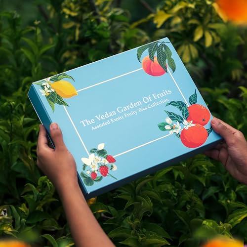 The Vedas garden of Fruits Tea Gift Set |24 cotton teabags| Tea Gift Box | Ideal Gifts For Women & Men, Birthday, Anniversary & Self-Care Eco-Friendly gift hamper | Gift for mum | 6 flavours