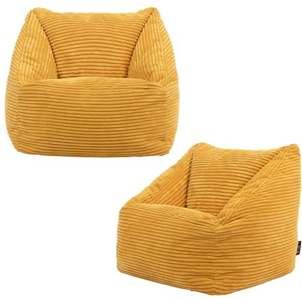 Icon Natalia Cord Sitzsack Kinder Sessel mit Füllung, 2er Pack, Gelb | In Deutschland Hergestellt, Sitzsack Sessel, Weicher Cordstoff, Kinder Sessel für Kinderzimmer und Schlafzimmer