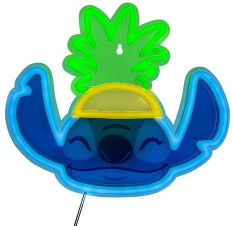 Paladone Lilo & Stitch Pineapple LED Neon Walllight, lámpara de Disney con licencia oficial con cable de alimentación para el hogar o regalo para los fanáticos del cine