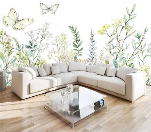 Bianco Carta Da Parati 3D Fiori Selvatici Acquerello Poster Decorazione Da Muro Gigante Murale 200 X 140 Cm Per Soggiorno Camera De Letto Sala Ufficio