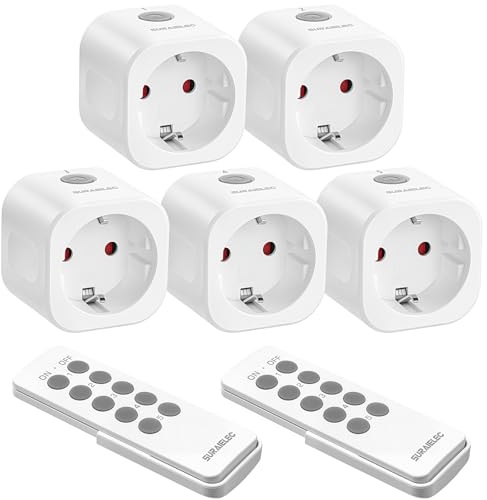 SURAIELEC Funksteckdosen-Set mit Fernbedienung, 16A/3680W, 5 Steckdosen