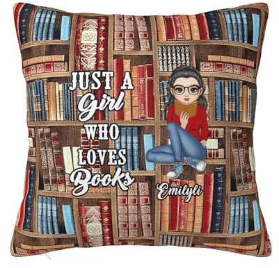 MYZQIFF Personalized Girl Who Loves Reading Book Throw Pillow Covers for Women, Customized Name Just A Girl Who Loves Book Reading Throw Pillow, Books Lovers Gifts for Bookish,Literary Bookworm Gift