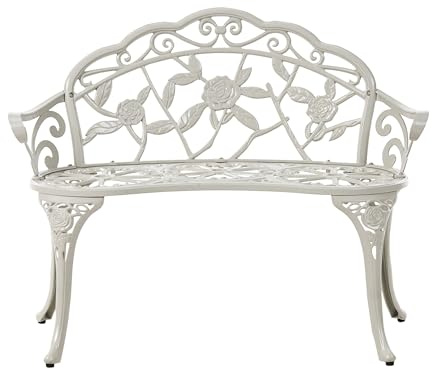 Beliani Vintage-Gartenbank für den Außenbereich aus Metall und Aluminium 2-Sitzer mit Armlehnen weiß Piura