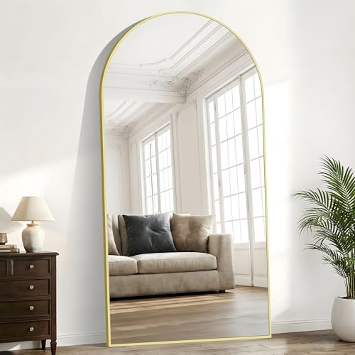 Weare Home Bogen Ganzkörperspiegel, 198 x 101 cm Gewölbter Standspiegel, Goldener Metallrahmen Boden Länge Spiegel, Stehend, Wand montiert, lehnend, Bodenspiegel für Schlafzimmer, Wohnzimmer