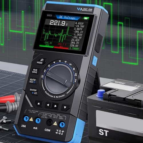 DST-210 Multímetro Osciloscopio Digital 3 en 1 con Generador de Señal, 48 MSa/s, Ancho de Banda de 10 MHz, 19999 Recuentos, Pantalla TFT a Color de 2.8 pulgadas, Batería de 3000mAh para Profesionales