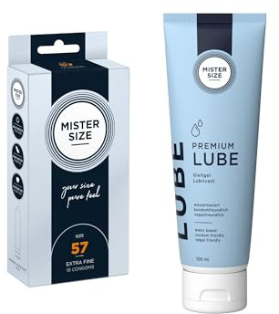 MISTER SIZE Pure Pleasure Set: 10 Kondome (extra dünn, gefühlsecht, extra feucht) + Premium Lube 100ml – Wasserbasiert, parfümfrei, medizinisch, für Kondome & Toys
