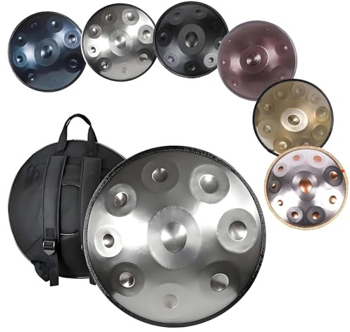 22 Inch Handpan Instrument Handpan 440/432 Hz 9/10/12 Töne Hand pan Drum D-Moll - Für Erwachsene Steel Tongue Drum, Ideal Für Meditationsent & Band & Live-Auftritte(Silver,432hz 10 Notes)