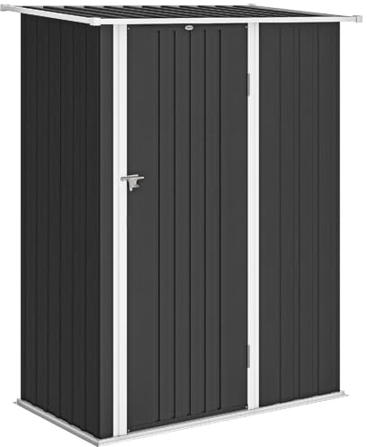 DecHome - Capanno Attrezzi da Giardino con 1 Anta Ripostiglio in Metallo con Tetto Inclinato e Porta Bloccabile 142x86x189 cm Grigio Scuro