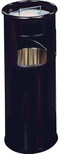 Durable Round Metal Waste Bin with Integrated Sand Ashtray - 17 Litre Capacity - Black - Perfect for Use in Smoking Areas