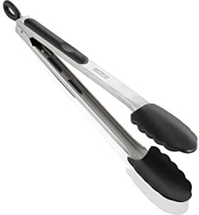 Leifheit Küchen- und Grillzange, 31 cm mit Klick-Verschluss, Kochzange mit hitzebeständigen Enden, Küchenzange mit stabilem Edelstahlgriff