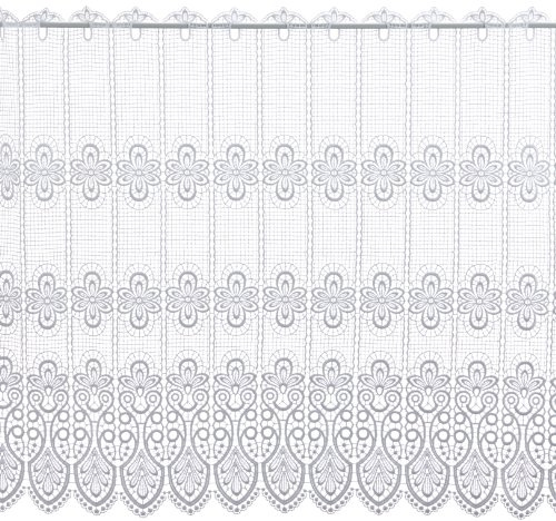 Plauener Spitze by Modespitze, Store Bistro Gardine Scheibengardine mit Stangendurchzug, hochwertige Stickerei, Höhe 83 cm, Breite 96 cm, Weiß | Scheibengardine, Stangendurchzug, Hochwertige Stickerei, gefertigt in Deutschland