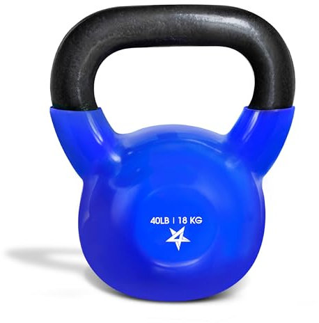 Yes4All Kettlebell, 40 lb Vinyl Coated Cast Iron Strength Training Kettlebells for Home Gym Exercises, Heavy Weights Gym, Fitness, Full Body Workout Equipment, Push up, Grip, Strength Training - Blue