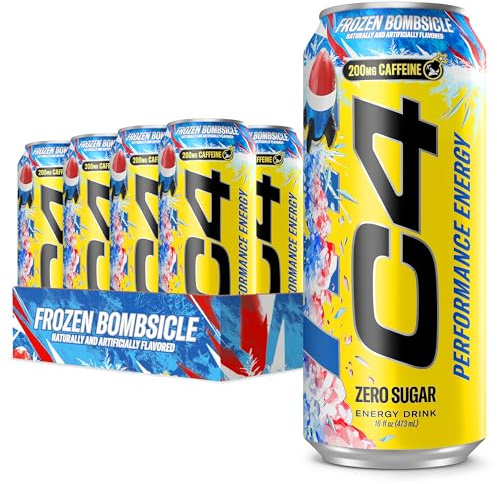 C4 Energy Carbonated Zero Sugar Energy Drink, 200mg Caffeine Frozen Bombsicle, 16 Fl Oz (Pack of 12)
