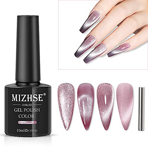 MIZHSE Cateye UV Gel, Cat Eye UV Gel Rosa, Magnet Nagellack Glitzer, Magnetischer Nagellack Cateye, Gellack für Nägel Nageldesign, Rosa, 10ml