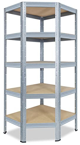 shelfplaza® 200x60x30cm PROFI Eckregal Schwerlast verzinkt/Metallregal Eckregal stehend 5 Böden je 200kg Tragkraft/Corner Shelf Schwerlastregal Ecke/Steckregal Schwerlastregal Eckregal