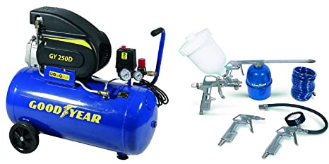 Goodyear - Compresor para pintar con pistola 210 litros/minuto capacidad de aspiración. 50 litros. 2.800 RPM. Presión Nominal 8 bares.Válvula Seguridad CE. Kit Compresor Incluido