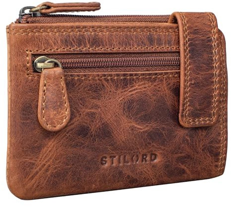STILORD 'Lasse' Schlüsseletui mit Geldfach Leder Vintage Münzbörse Herren Schlüssel Portemonnaie Slim Wallet mit Schlüssel-Ring RFID Blocker, Farbe:Kara - Cognac