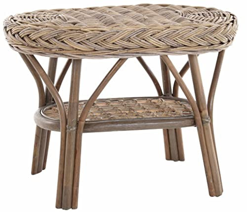 Korb-Outlet Rattan-Tisch/Beistelltisch Rund/Couchtisch Rattantisch Ablage (Oval - Grau Natur)
