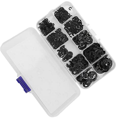 Garosa 580 piezas de acero inoxidable E Circlip Kit de arandelas tipo E abierto arandelas de anillo a presión con caja de almacenamiento Negro