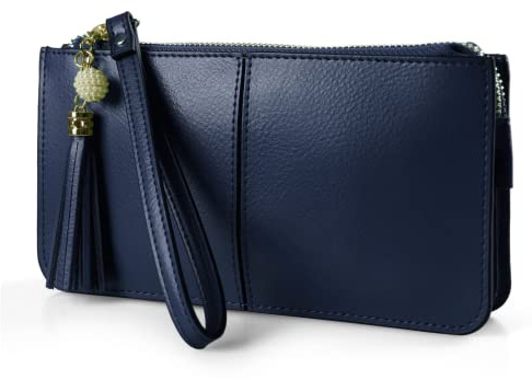 befen Wristlet Bags Women's Genuine Leather Wristlet Clutch Cell Phone Bag Ladies Purse with Tassel Wrist Strap & Card Slots, Zip Pocket Coins Compartment