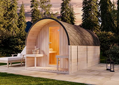 FinnTherm Fasssauna ScandiPod Deluxe Natur 210x406cm mit Vorraum 42mm