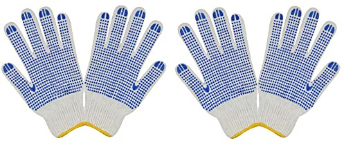 2 Paar rutschfeste Arbeitshandschuhe, weiße Baumwoll-Schutzhandschuhe mit Punkten, Mehrzweck-Sicherheitsgreifer, Arbeitshandschuhe für Fabrik, Lager, Gartenarbeit (blau)