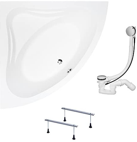 KOLMAN Badewanne MIA Eckbadewanne 120x120 ohne Verkleidung, Ablaufgarnitur und Füßen Komplettset 3in1 Premium Original Acryl Wanne Siphon