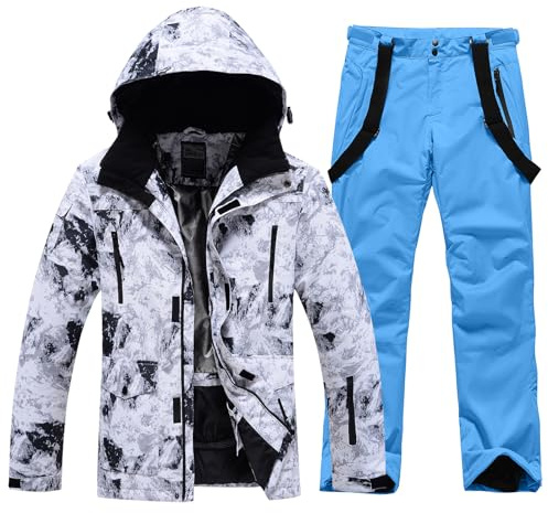 ALSOGO Skiddräkt för män, skidjacka och byxor, set vattentät snödräkt, snowboard, jacka, byxor, skidkläder för män, WXS + blå, XL