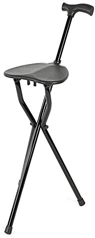 Unisex-Krücke, faltbar, multifunktional, leicht, faltbar, Aluminium-Gehstock mit Sitz, 3-beiniger Griff, Gehstock für Messen, Reisen, Ausruhen, Familie Present