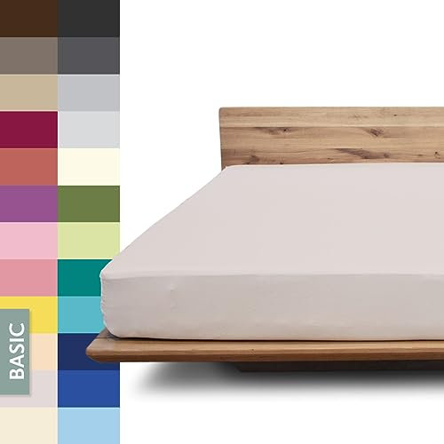 JONA SLEEP® Basic Spannbettlaken 180-2000 x 200-220 cm - 190 g/m² faltenfreies Baumwoll-Jersey Leintuch - Made in Austria - Öko-Tex 100 Standard (Kiesel)