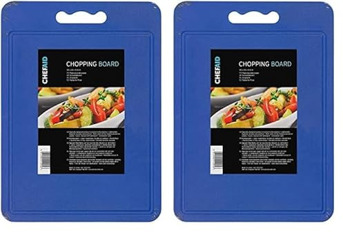 Chef Aid Large Blue Poly Chopping Board, Multipurpose Anti-Slip Surface, Easy Clean and Dishwasher Safe with Handle, Measures 40 x 30cm, Other Colour Options Available (Pack of 2)