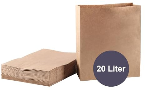 ZURAS® - 50 sacchetti di carta per rifiuti organici da 20 l per i cassonetti dei rifiuti organici in sacchetti di carta resistenti all'umido e allo strappo