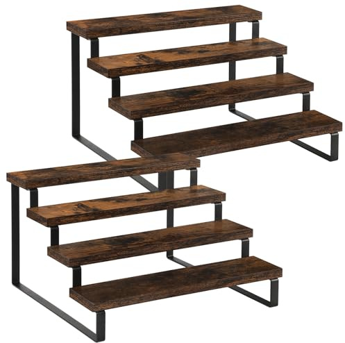 YINMIT Wooden Display Riser Stand, Tiered Perfume and Cologne Organizer Stand, 4 Tier Spice Rack Organizer, Rustic Display Shelf for Candles (4 Tier, 2 Pack)
