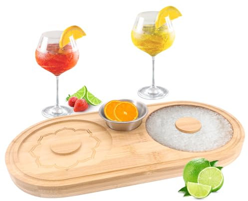 DingGreat Salt Rimmer Set - Premium Bamboo Glass Rimmer for Cocktails, Margarita Salt Container - Bar Party Accessories