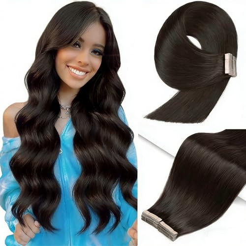 YDDM Extensiones Adhesivas Pelo Natural 20pcs 35cm 40g Negro - Extensiones De Cabello Humano (14 Pulgadas, 1B#)