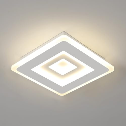 Mckalen Plafón LED Techo Moderno, 28W 3150LM Lámpara de Techo Blanco, Cuadrado Acrílico para Baño Dormitorio Cocina Corredor Salón, Luz Neutra 4500K, 20CM