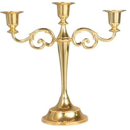 Kerzenhalter, Menorah-Kerzenhalter mit 3 Zweigen, Kerzenständer aus Metall, Chanukka-Menora, 9,8 Zoll hoch, antiker Kerzenständer for Hochzeitsveranstaltungen for den Tisch, Gold