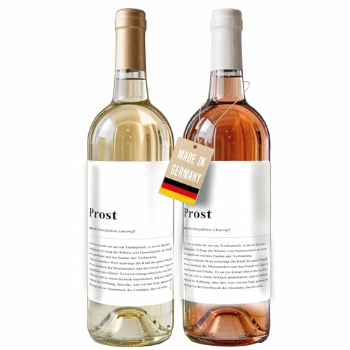 Lineo® 2er Set Flaschenetiketten Aufkleber Definition Geschenk für alle handelsüblichen Weinflaschen & Biere; Mitbringsel zu jedem Anlass oder Dankesgeste (Prost)