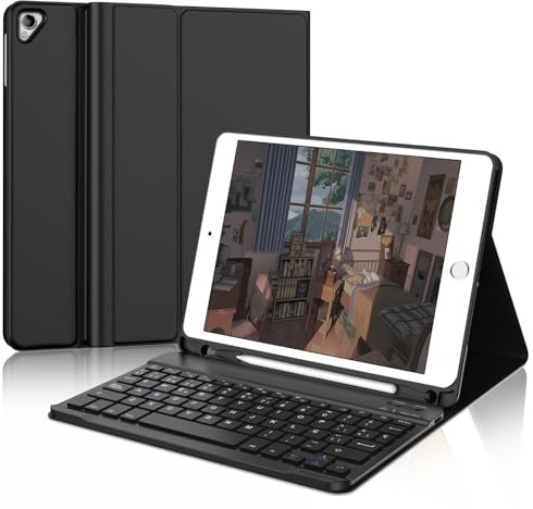 IVEOPPE Funda iPad 6 Generación 2018 con Teclado, Funda Teclado QWERTY Español Ñ Bluetooth Magnética Wireless para iPad 6a/5a Gen/Pro 9.7/Air 2/ Air 1, Negro