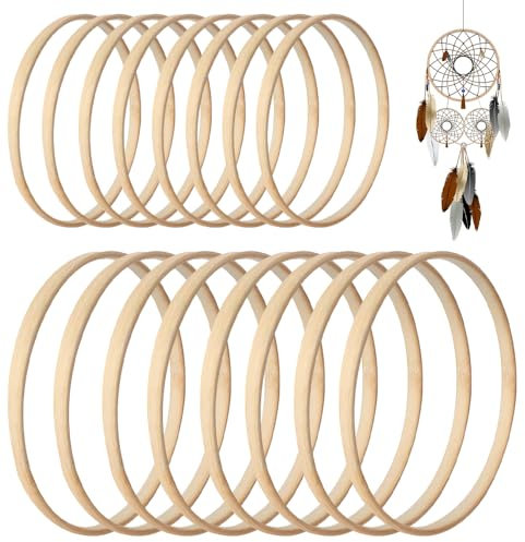 Bambus Floral Hoop, 16 Stück Holzringe zum Basteln Traumfänger Ringe, Holz Blumenkranz für DIY Traumfänger Hochzeitskranz Dekor und Wandbehang Handwerk 20cm&26cm