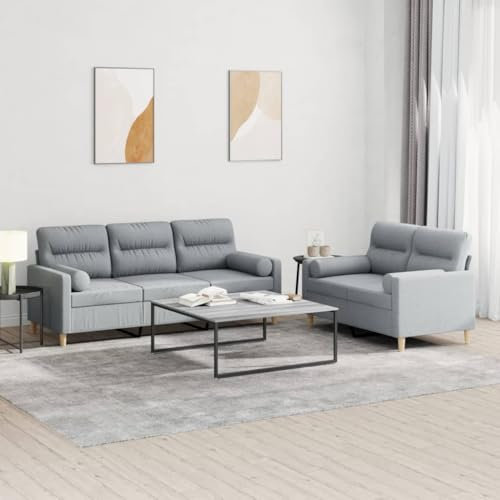 ZEYUAN 2-TLG. Sofagarnitur mit Kissen Hellgrau Stoff, Sofas & Couches, Sofa Wohnzimmer, Sofa Für Jugendzimmer, Relaxsofa, Sofa Für Schlafzimmer, Polstersofa - 3201616