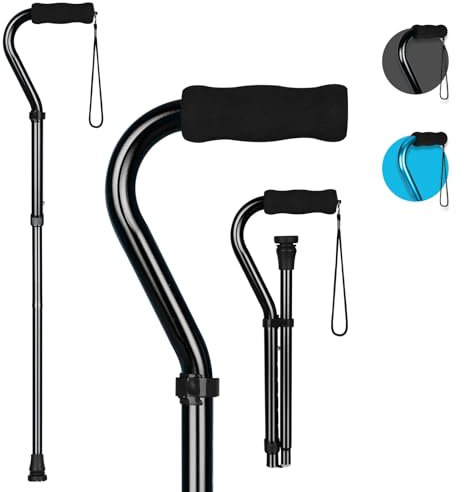 supregear Gehstock für Damen und Herren, Leichter und Verstellbarer Offset-Gehstock, Tragbarer Faltbarer Gehstock mit Weichem Gepolstertem Griff, Robuste Gehhilfe für Senioren und Erwachsene, Schwarz