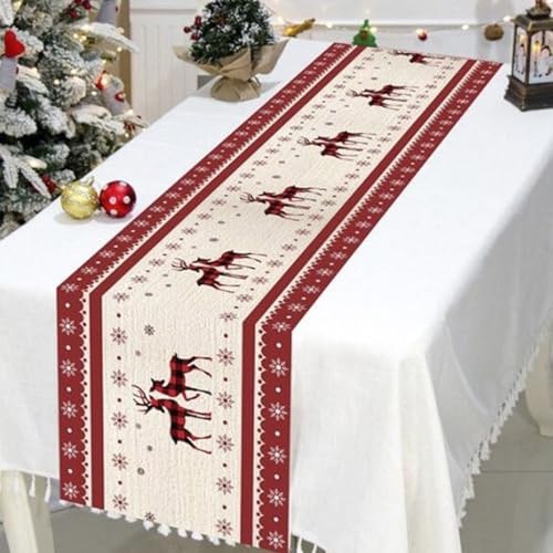 0XBIT 2 Stück Tischläufer Weihnachten, 32 x 180 cm Weihnachtstischdecke, Elch-Muster Weinachtsdekorationen, Weinachtsdekorationen, Tisch Dekoration, Weihnachtstischdeko, Weihnachtstischläufer