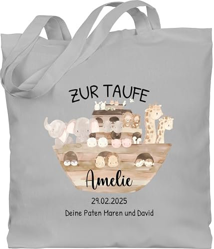 Baumwolltasche - Zur Taufe Arche Noah personalisiert | Taufgeschenk | - Unisize - Hellgrau - geschenke taufgeschenke taufe￼ geschenkideen kommunion konfirmation