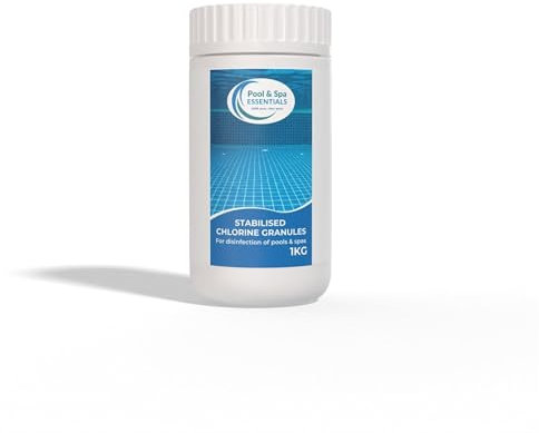 POOL&SPA ESSENTIALS Stabilised Chlorine Granules 1KG, 5KG Hot Tubs| Sanitise, Reduce Organic Matter, Keep Clean Water 1 KG