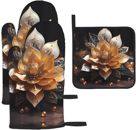 Set di 3 presine bianche delicate a forma di fiore di loto, resistenti al calore, perfette per cucina, pasticceria, barbecue, anti-scottatura